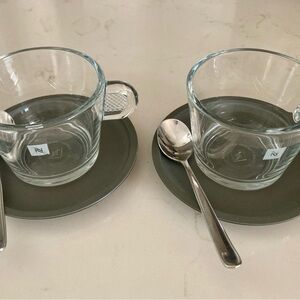 Nespresso Glass Demitasse Espresso+Lungo Set Of 2-Cup+Saucer+SS Spoon